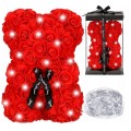 Rožių meškiukas 30 cm. (Raudonas su LED) dovanų dėžutėje