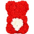 Rožių meškiukas 30 cm. (Balta širdelė) dovanų dėžutėje
