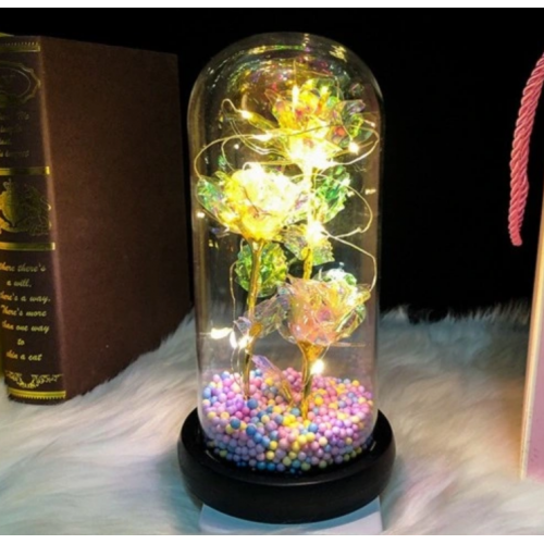 Amžinos 3 rožės po kupolu LED "Daugiaspalvės"