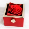 Amžina rožė papuošalų dėžutėje su kaklo papuošalu "Širdis"
