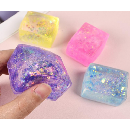 Antistresinis žaisliukas (squishy Glitter Ice Cube) Mini kubas