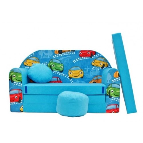 Vaikiška midi sofa - lova "Melsvos mašinėlės"
