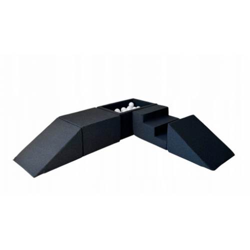 Modulinė minkšta žaidimų aikštelė 5 elementų ir 100 vnt. kamuoliukų Monio grafitas