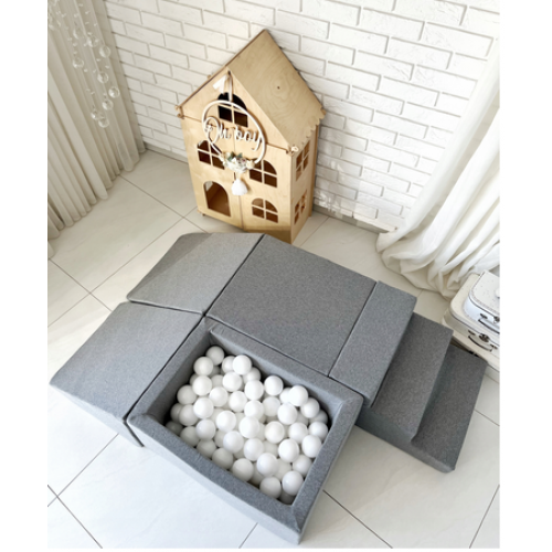 Modulinė minkšta žaidimų aikštelė 5 elementų ir 100 vnt. kamuoliukų Monio pilka