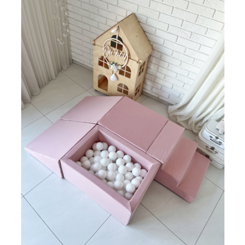 Modulinė minkšta žaidimų aikštelė 5 elementų ir 100 vnt. kamuoliukų Monio rožinė