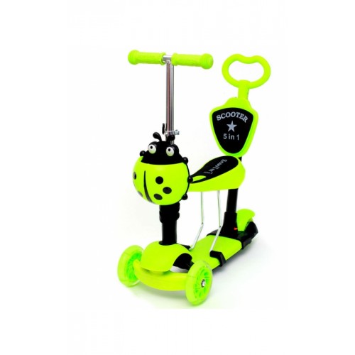 Triratis paspirtukas- 5 in 1 (žalias su boružyte)