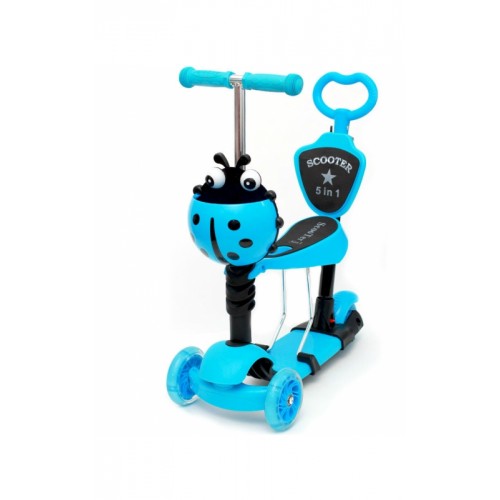 Triratis paspirtukas- 5 in 1 (mėlynas su boružyte)